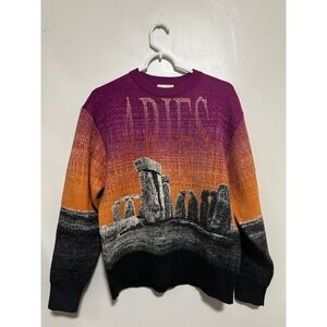 Aries Stonehenge Sunset Intarsia Wool Blend Knit Sweater Mens Small Purple
